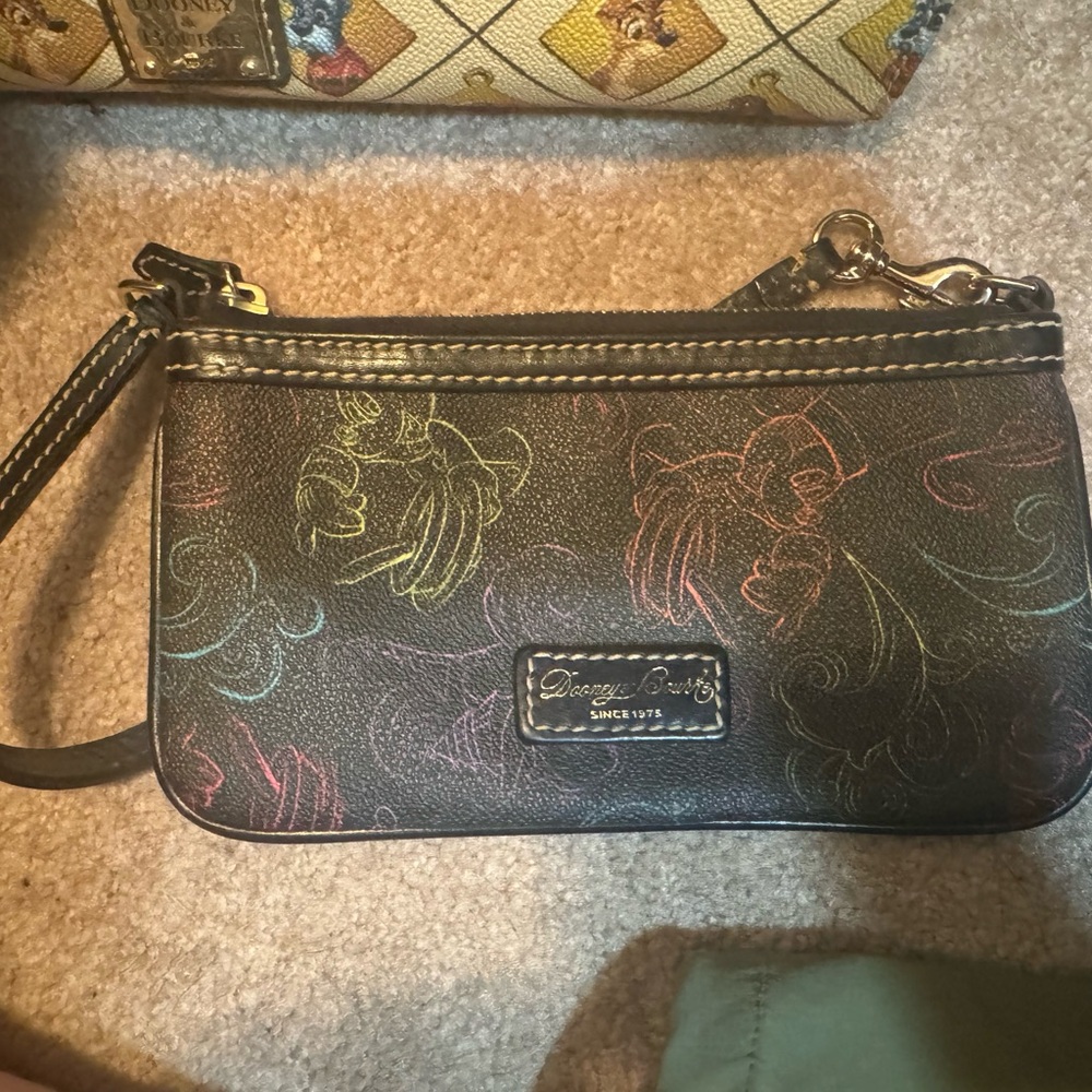 Dooney & Bourke Black Wristlet with Rainbow Outline Print